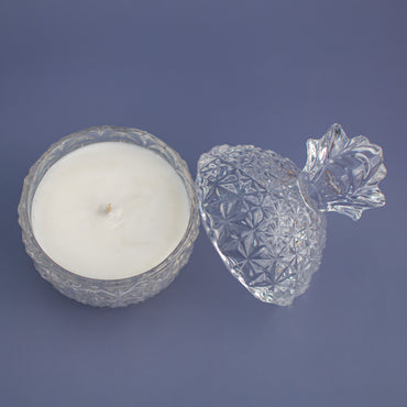 The Rio de Janeiro unscented soy candle overhead view, showing glass lid, by Unscented Candle Company