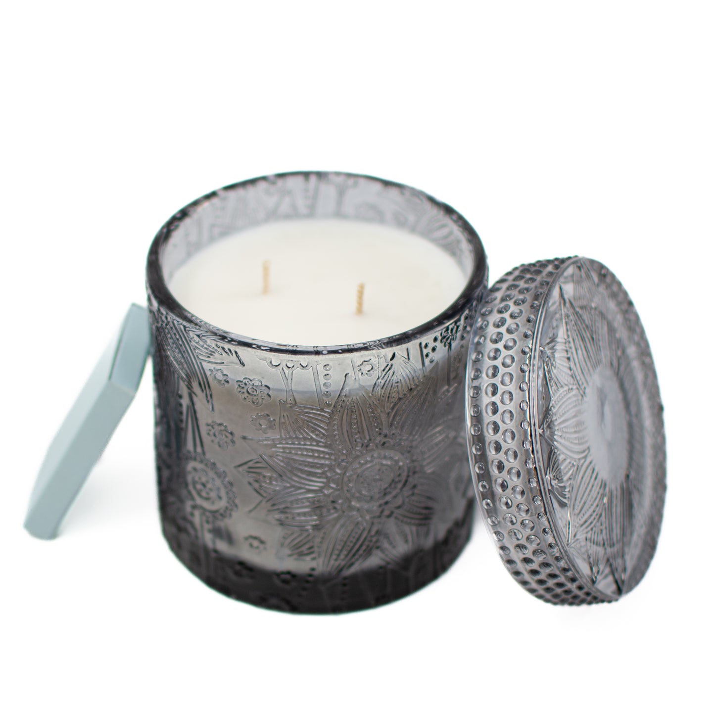 The Ubud fragrance free candle with geometric lid by Unscented Candle Company on white background