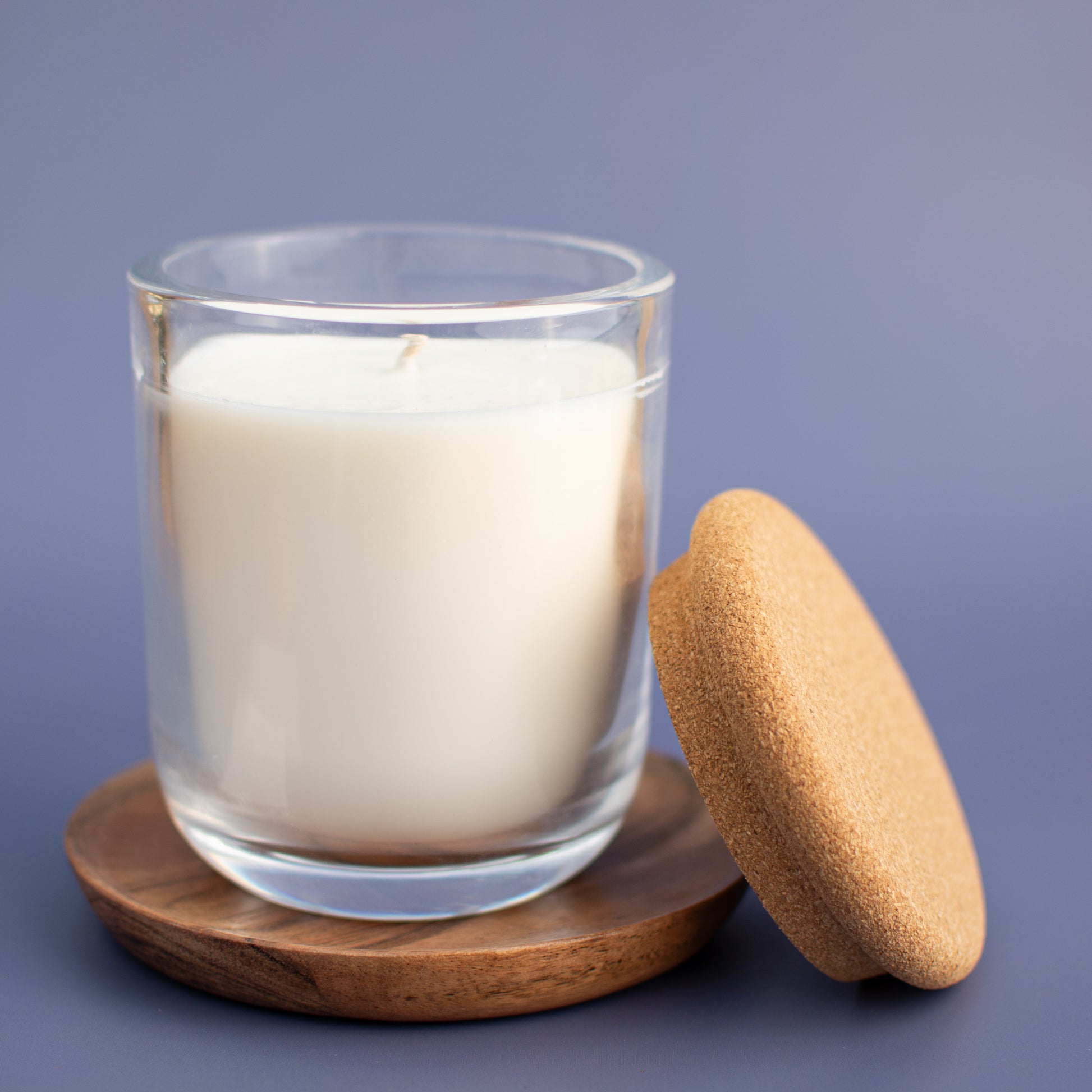 Close up of natural cork lid, The Minneapolis fragrance free candle by Unscented Candle Company