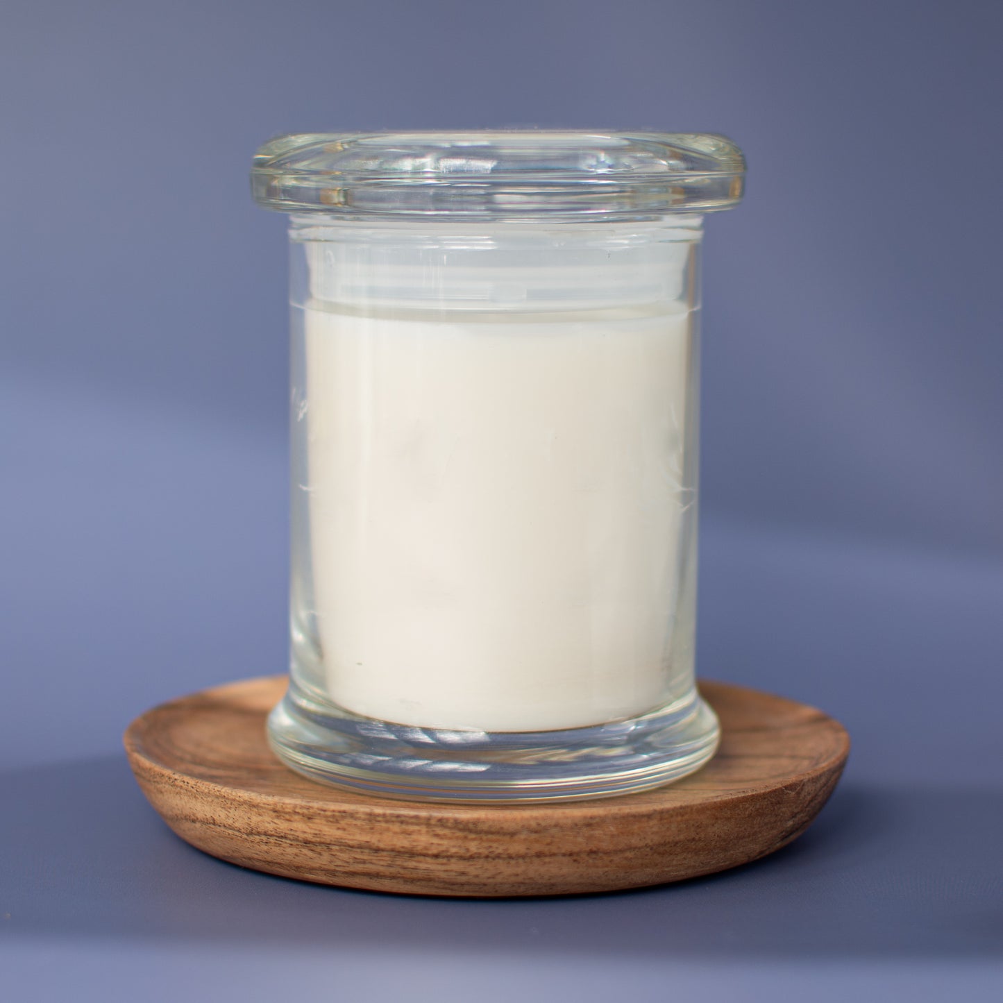 The Naples unscented candle in clear glass vessel with glass lid, made in USA by Unscented Candle Company