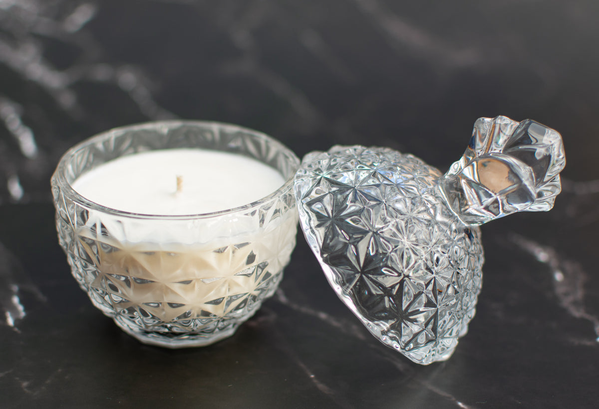 The Rio de Janeiro fragrance free candle in glass vessel with lid by Unscented Candle Company
