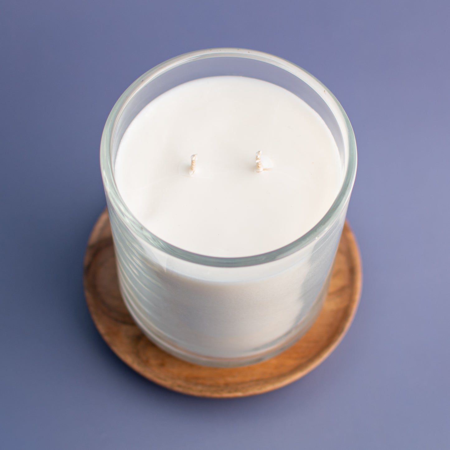Close up of double wick, The Stockholm fragrance free candle in by Unscented Candle Company