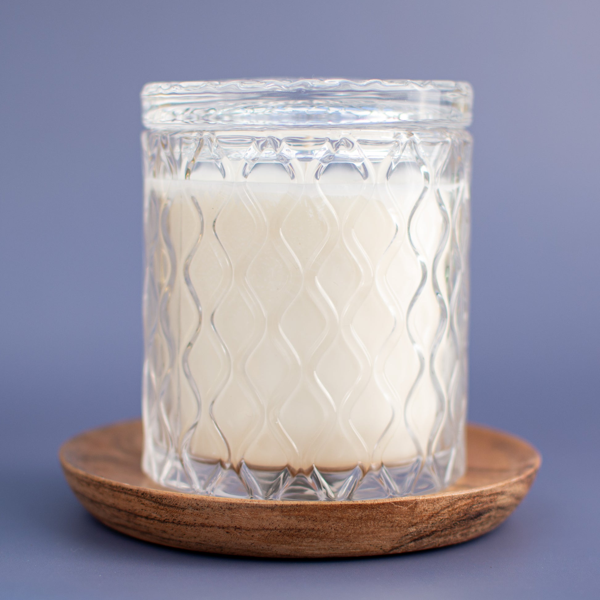 The Vienna unscented candle in embossed diamond lattice glass vessel with lid by Unscented Candle Company